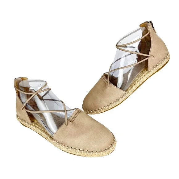 New Eileen Fisher 7.5 Leather Lace Up D'Orsay Lee Espadrille NUDE Flat Sandals - Picture 5 of 11